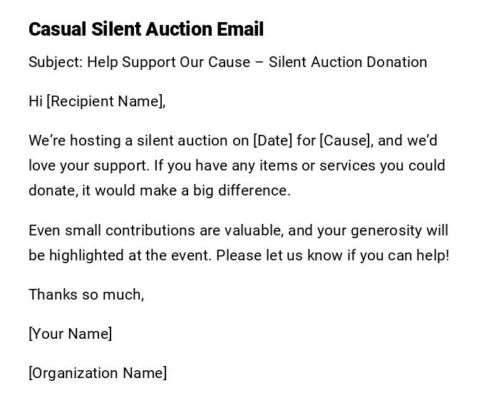 Casual Silent Auction Email Casual Silent Auction Email