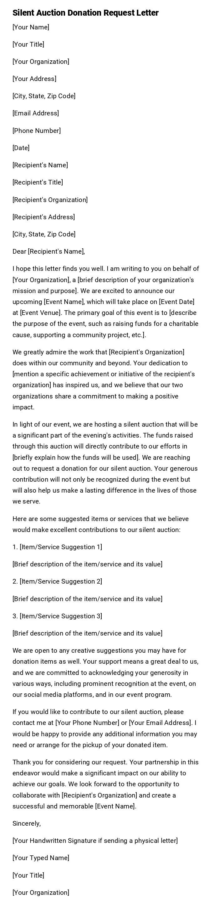 Silent Auction Donation Request Letter Silent Auction Donation Request Letter
