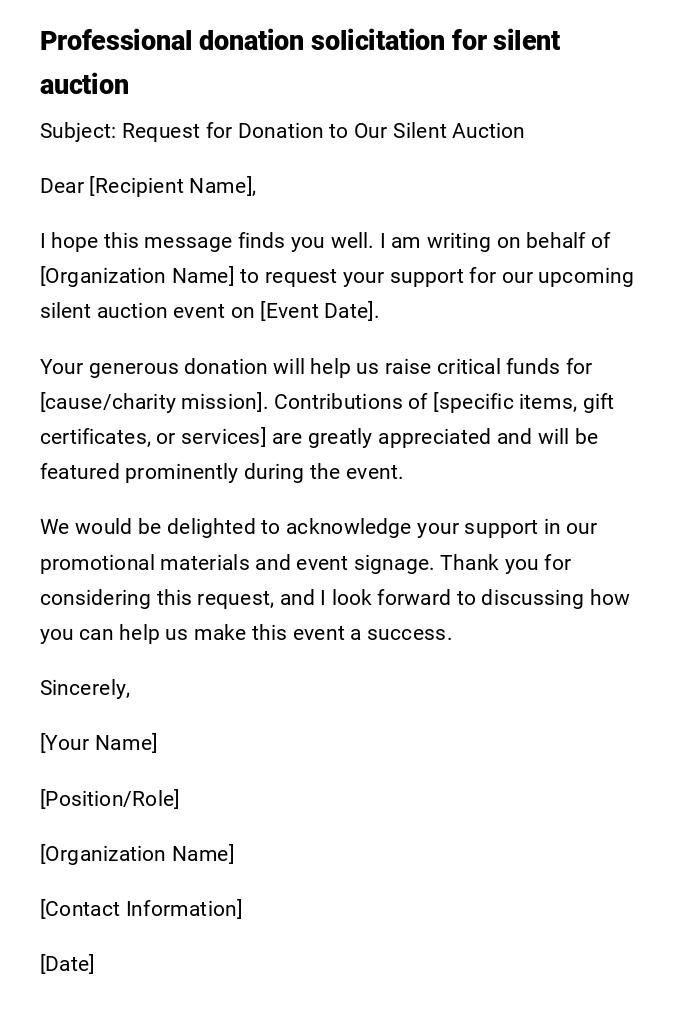 Professional donation solicitation for silent auction Professional donation solicitation for silent auction