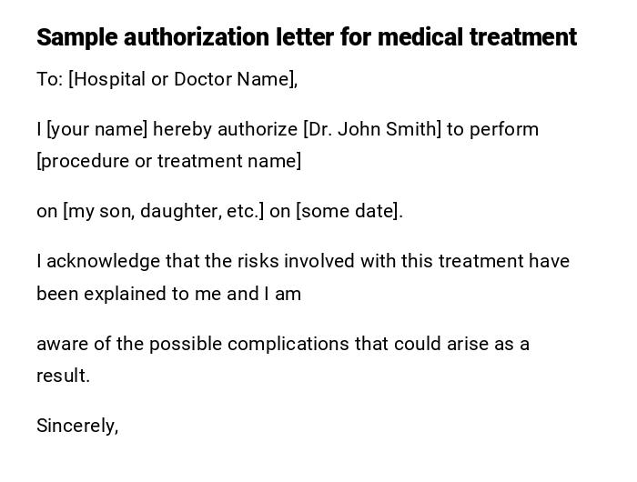 Sample authorization letter for medical treatment Sample authorization letter for medical treatment