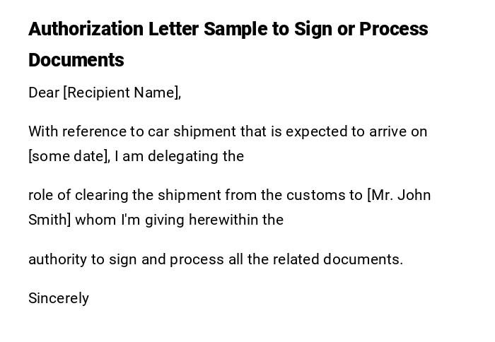 Authorization Letter Sample to Sign or Process Documents Authorization Letter Sample to Sign or Process Documents