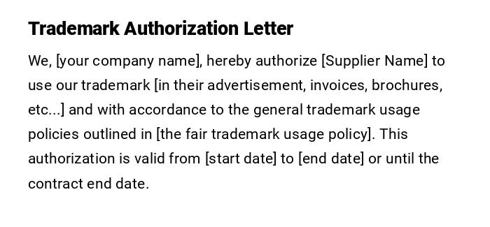 Trademark Authorization Letter Trademark Authorization Letter