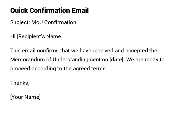 Quick Confirmation Email Quick Confirmation Email