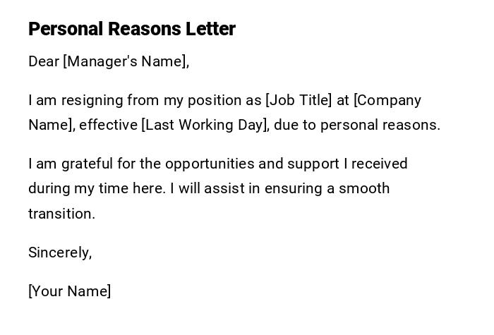 Personal Reasons Letter