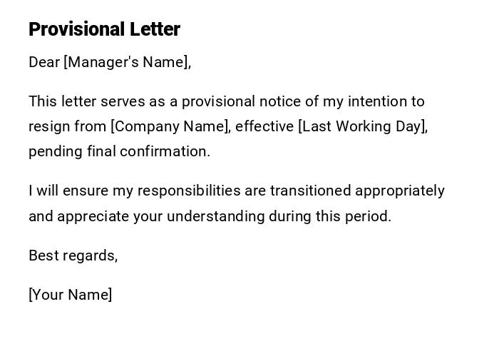 Provisional Letter
