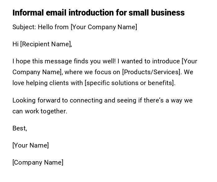 Informal email introduction for small business Informal email introduction for small business