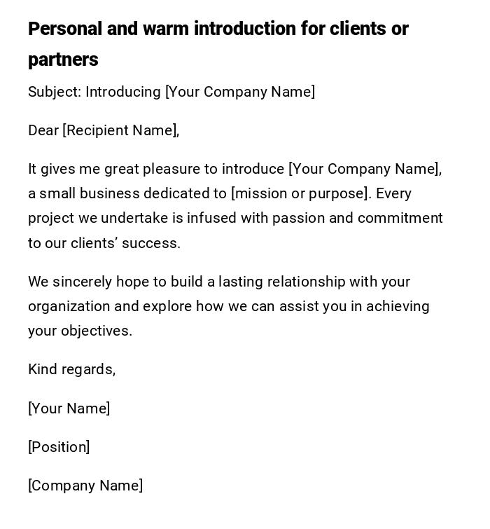 Personal and warm introduction for clients or partners Personal and warm introduction for clients or partners
