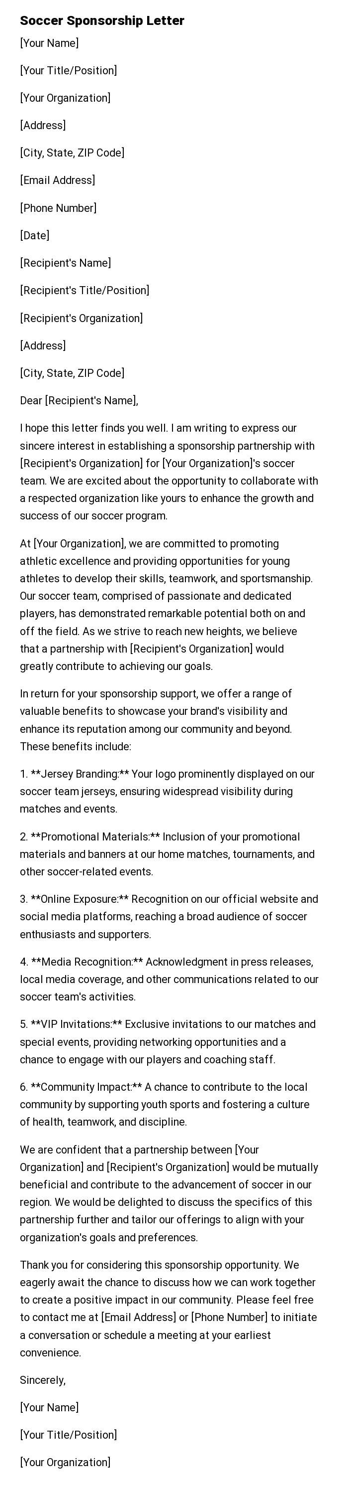 Soccer Sponsorship Letter