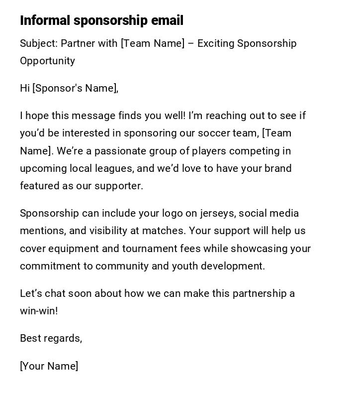 Informal sponsorship email Informal sponsorship email