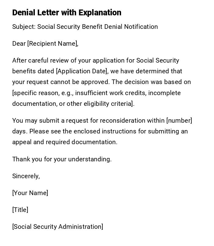 Denial Letter with Explanation Denial Letter with Explanation