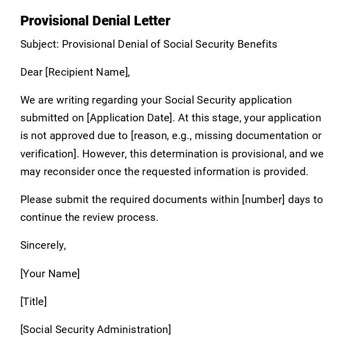 Provisional Denial Letter Provisional Denial Letter