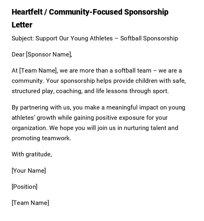Heartfelt / Community-Focused Sponsorship Letter Heartfelt / Community-Focused Sponsorship Letter