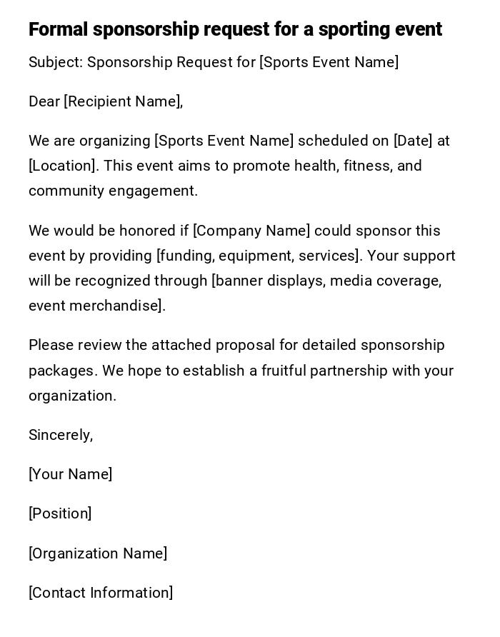 Formal sponsorship request for a sporting event
