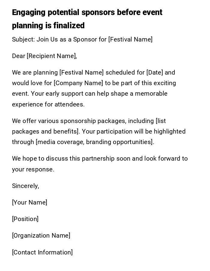 Engaging potential sponsors before event planning is finalized