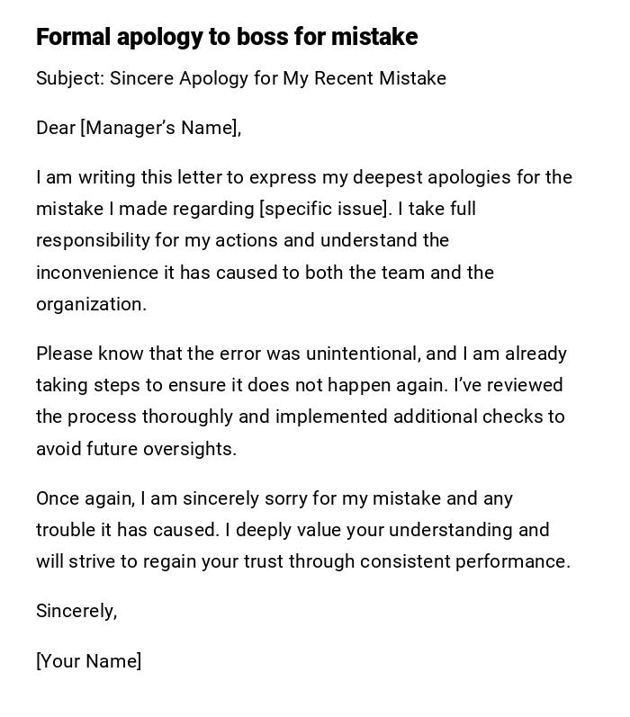 Formal apology to boss for mistake Formal apology to boss for mistake