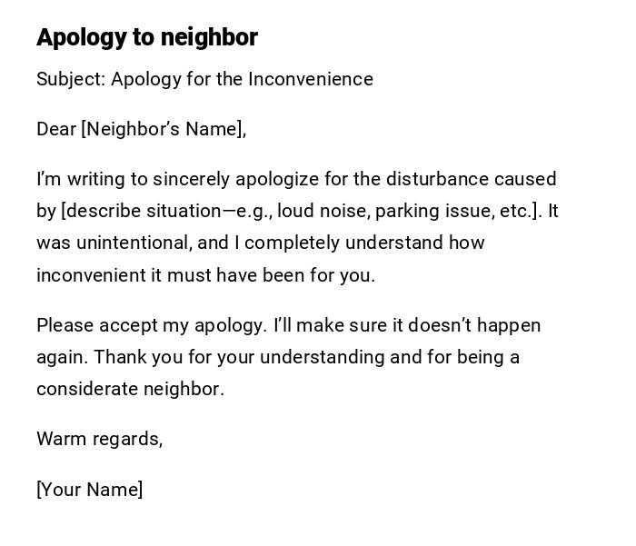 Apology to neighbor Apology to neighbor