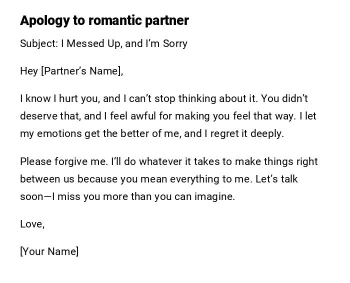 Apology to romantic partner Apology to romantic partner