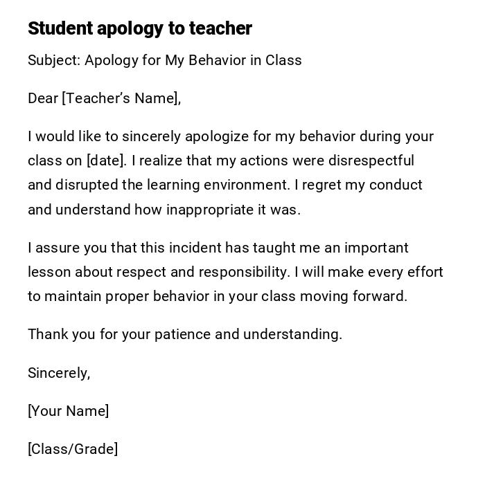 Student apology to teacher Student apology to teacher