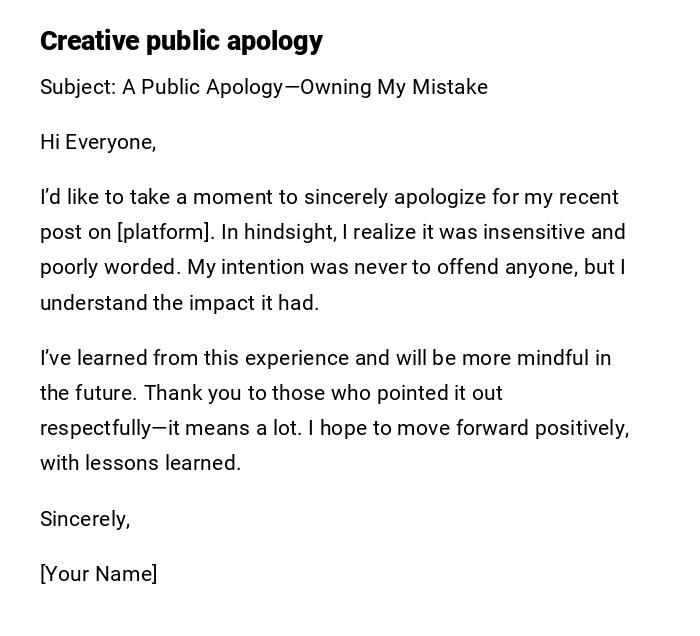 Creative public apology Creative public apology