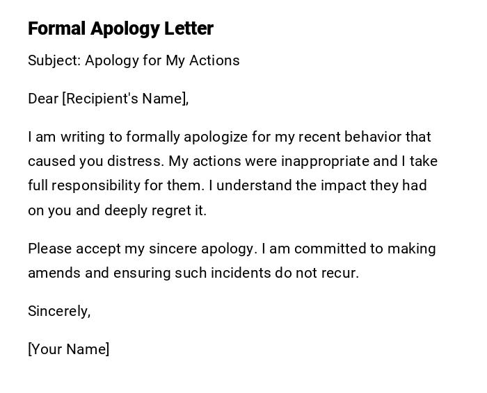 Formal Apology Letter Formal Apology Letter