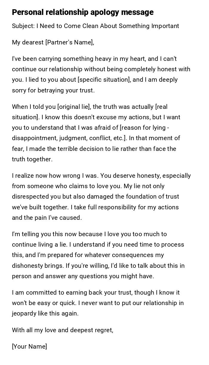 Personal relationship apology message Personal relationship apology message