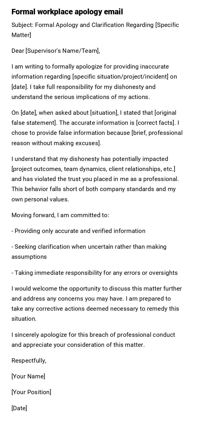 Formal workplace apology email Formal workplace apology email