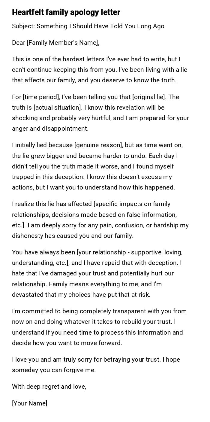 Heartfelt family apology letter Heartfelt family apology letter