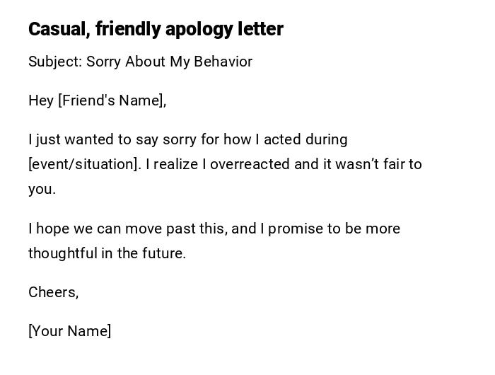 Casual, friendly apology letter Casual, friendly apology letter