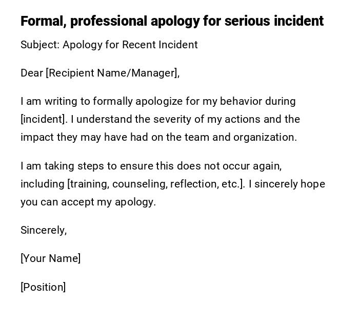 Formal, professional apology for serious incident Formal, professional apology for serious incident