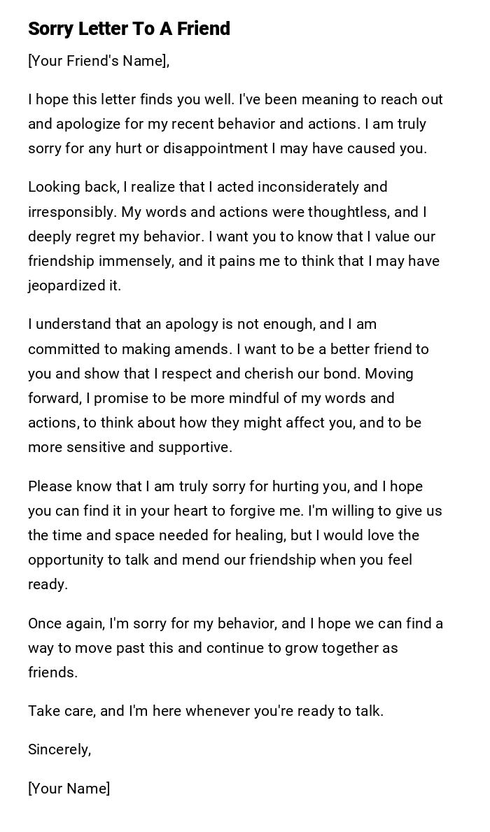 Sorry Letter To A Friend