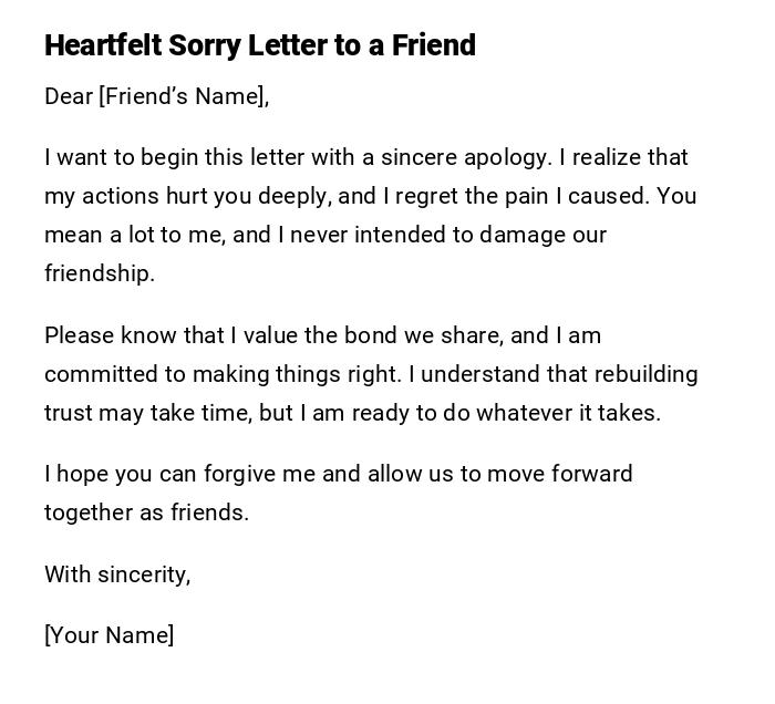 Heartfelt Sorry Letter to a Friend