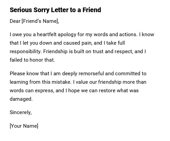 Serious Sorry Letter to a Friend