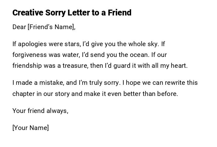 Creative Sorry Letter to a Friend