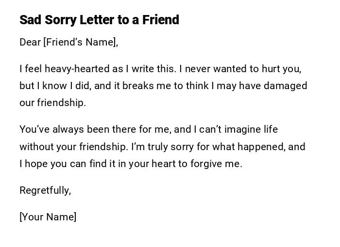 Sad Sorry Letter to a Friend