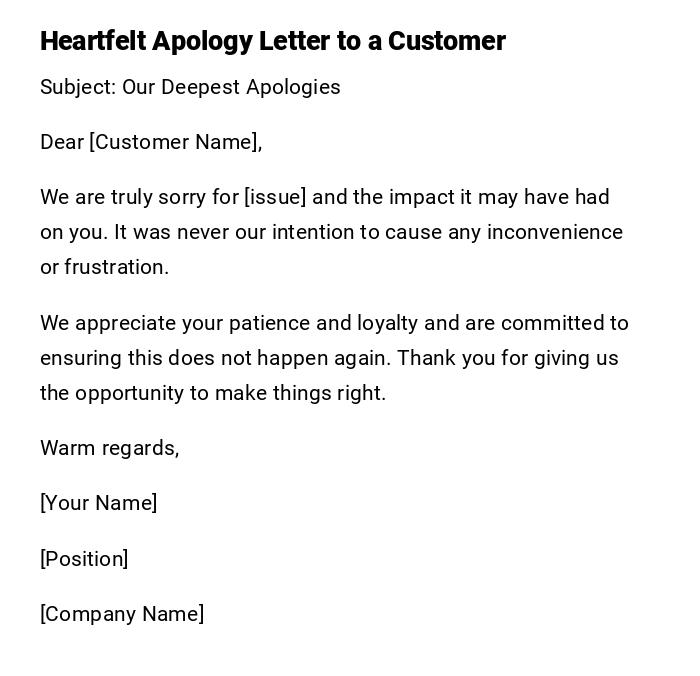 Heartfelt Apology Letter to a Customer Heartfelt Apology Letter to a Customer