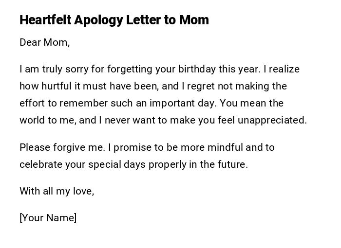 Heartfelt Apology Letter to Mom Heartfelt Apology Letter to Mom