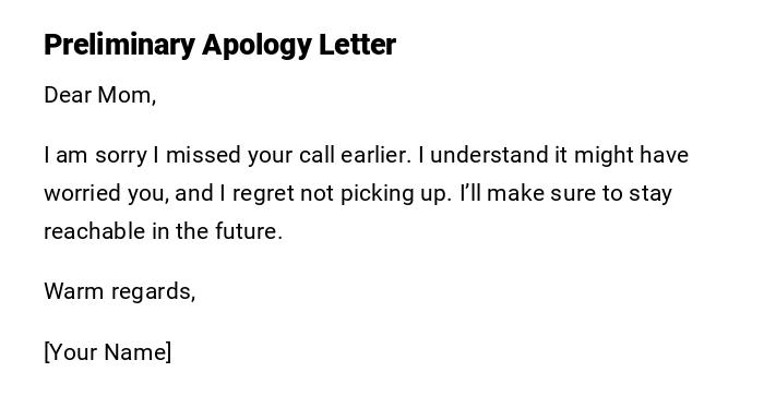 Preliminary Apology Letter Preliminary Apology Letter