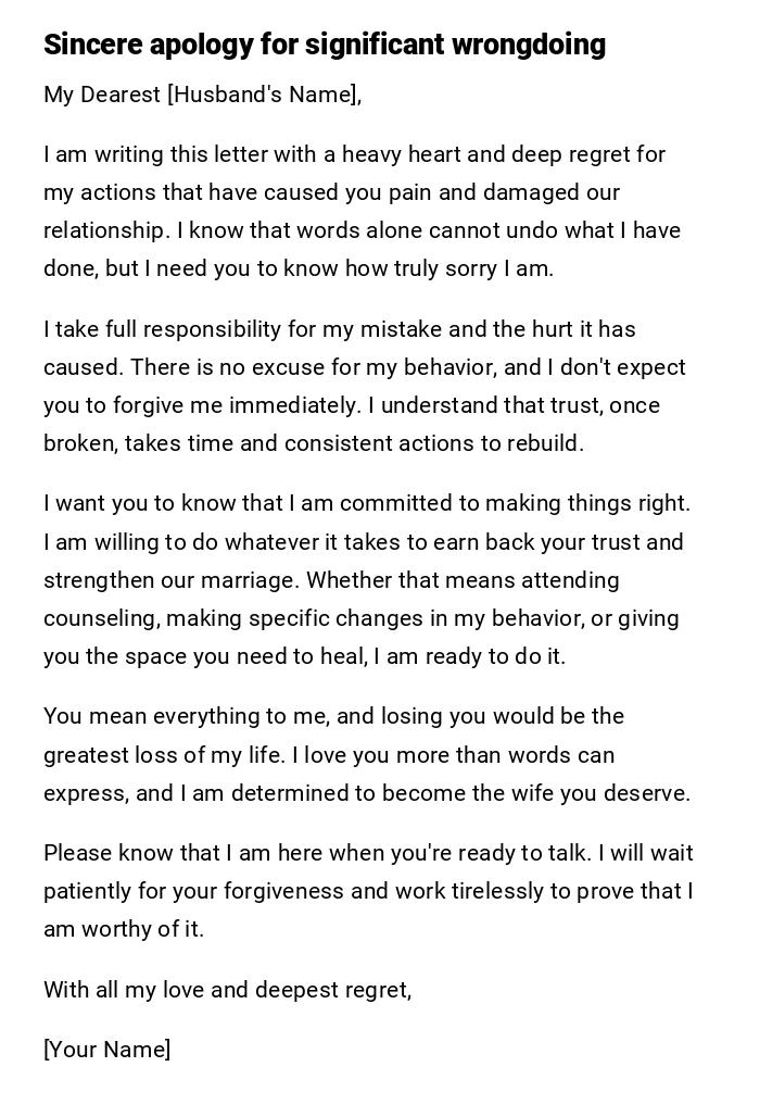 Sincere apology for significant wrongdoing Sincere apology for significant wrongdoing