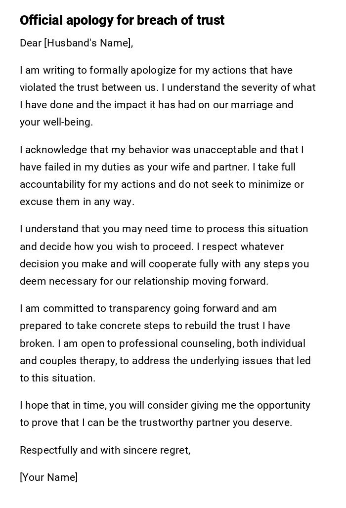 Official apology for breach of trust Official apology for breach of trust