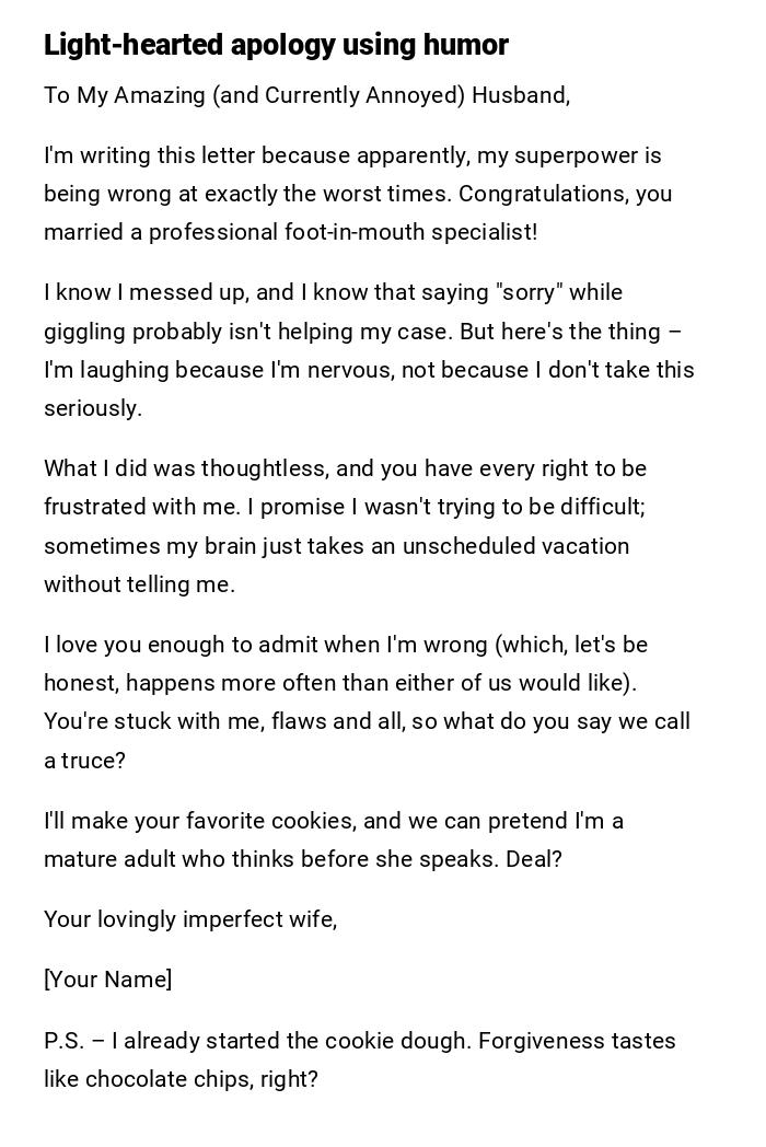Light-hearted apology using humor Light-hearted apology using humor
