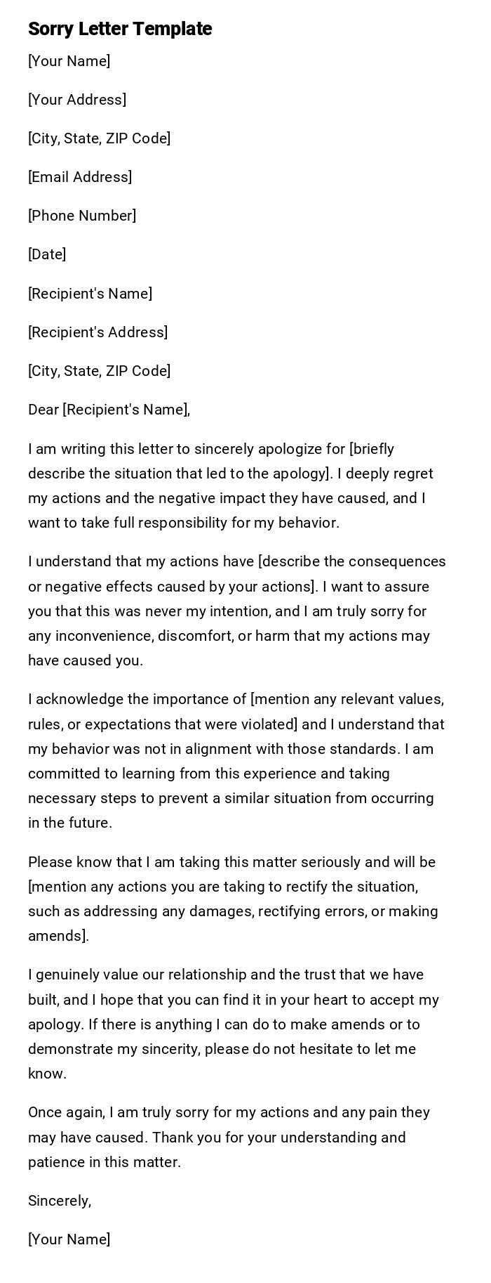 Sorry Letter Template Sorry Letter Template