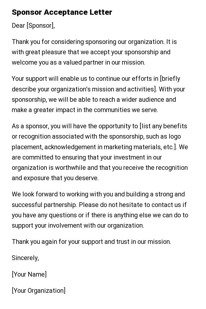 Sponsor Acceptance Letter
