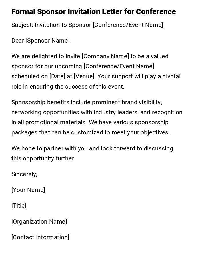 Formal Sponsor Invitation Letter for Conference Formal Sponsor Invitation Letter for Conference