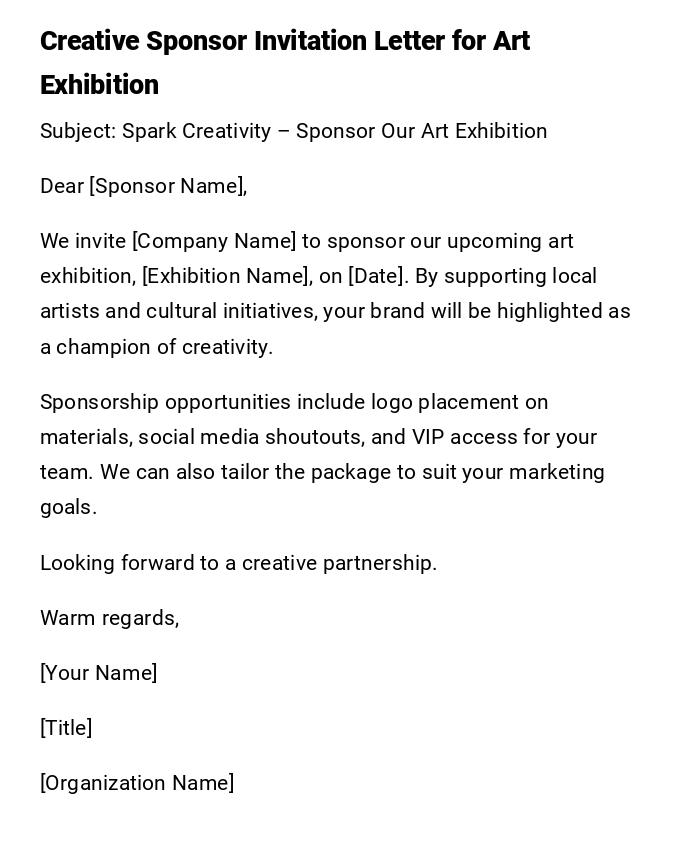 Creative Sponsor Invitation Letter for Art Exhibition Creative Sponsor Invitation Letter for Art Exhibition