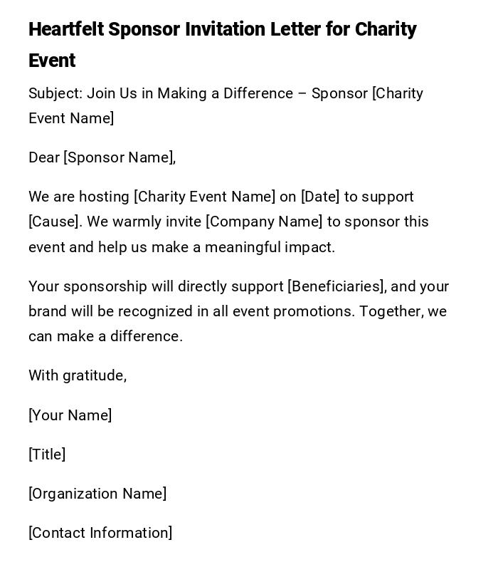 Heartfelt Sponsor Invitation Letter for Charity Event Heartfelt Sponsor Invitation Letter for Charity Event