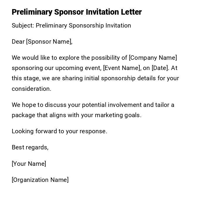 Preliminary Sponsor Invitation Letter Preliminary Sponsor Invitation Letter