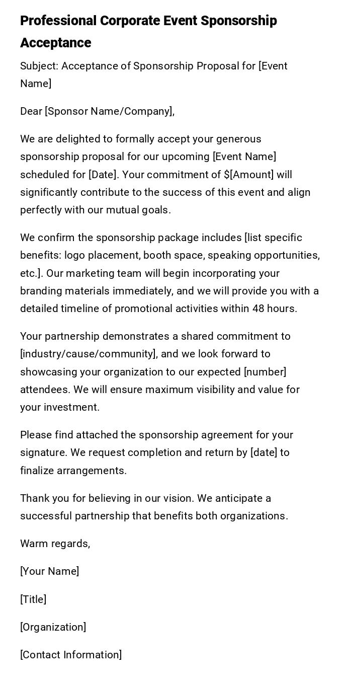 Professional Corporate Event Sponsorship Acceptance