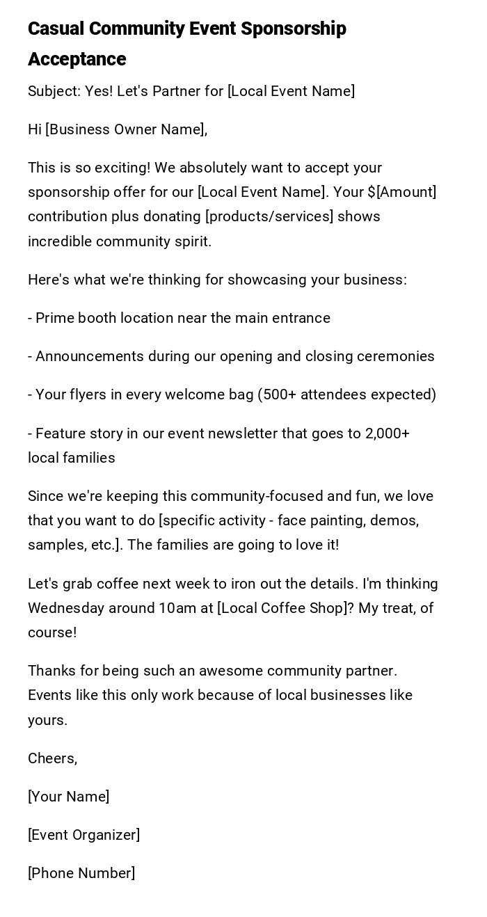 Casual Community Event Sponsorship Acceptance
