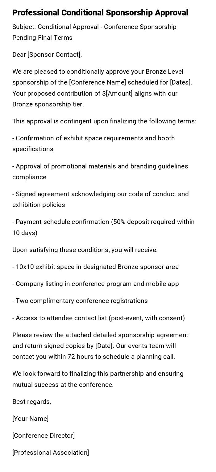 Professional Conditional Sponsorship Approval