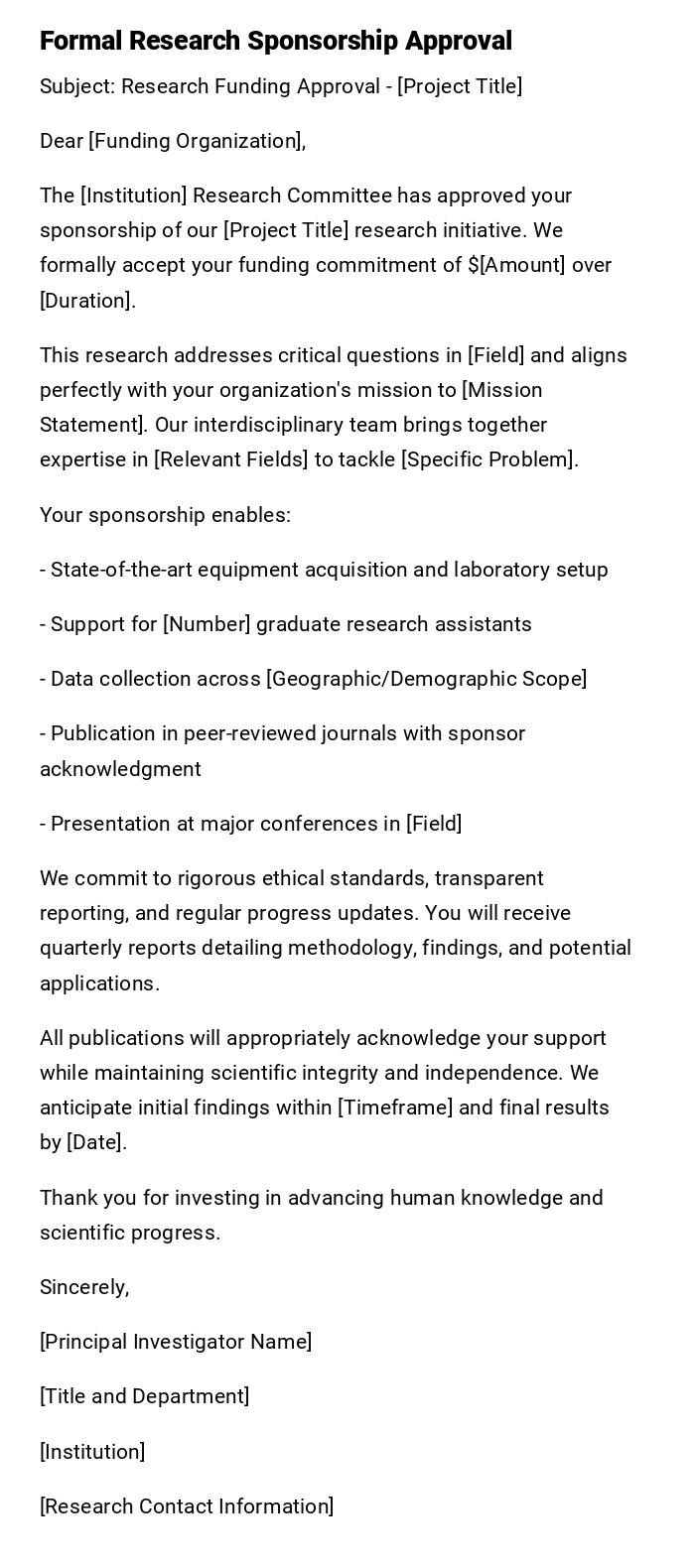 Formal Research Sponsorship Approval